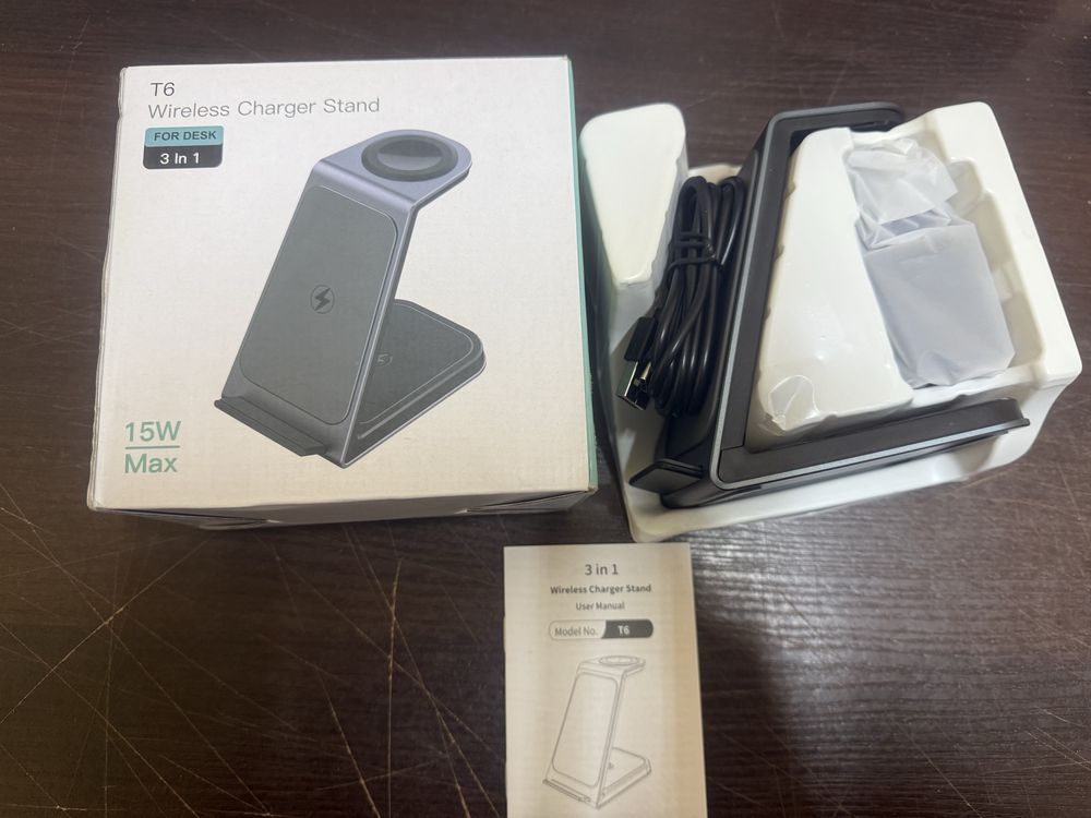 Ładowarka indukcyjna 3 w 1, słuchawki, zegarek, telefon 15 W
