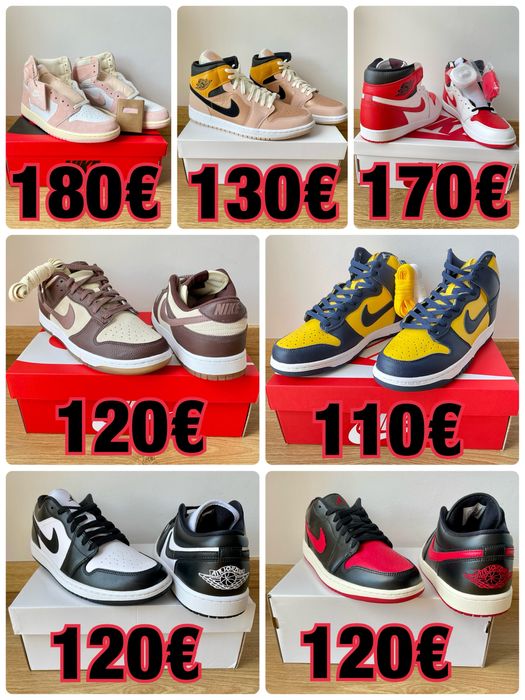 Air Jordan 1 High, Jordan 1 Mid, Jordan 1 Low, Dunk High SP, Dunk Low.