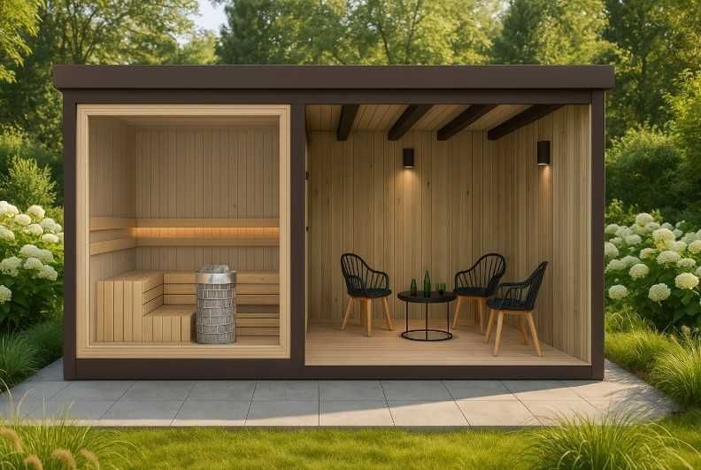 Sauna ogrodowa premium z wiatą - 500x245x230cm - Czechowice-Dziedzice