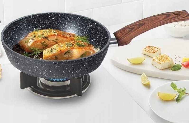 Zestaw garnków Kitchen Academy 12 el. czarne granit nieprzywierające