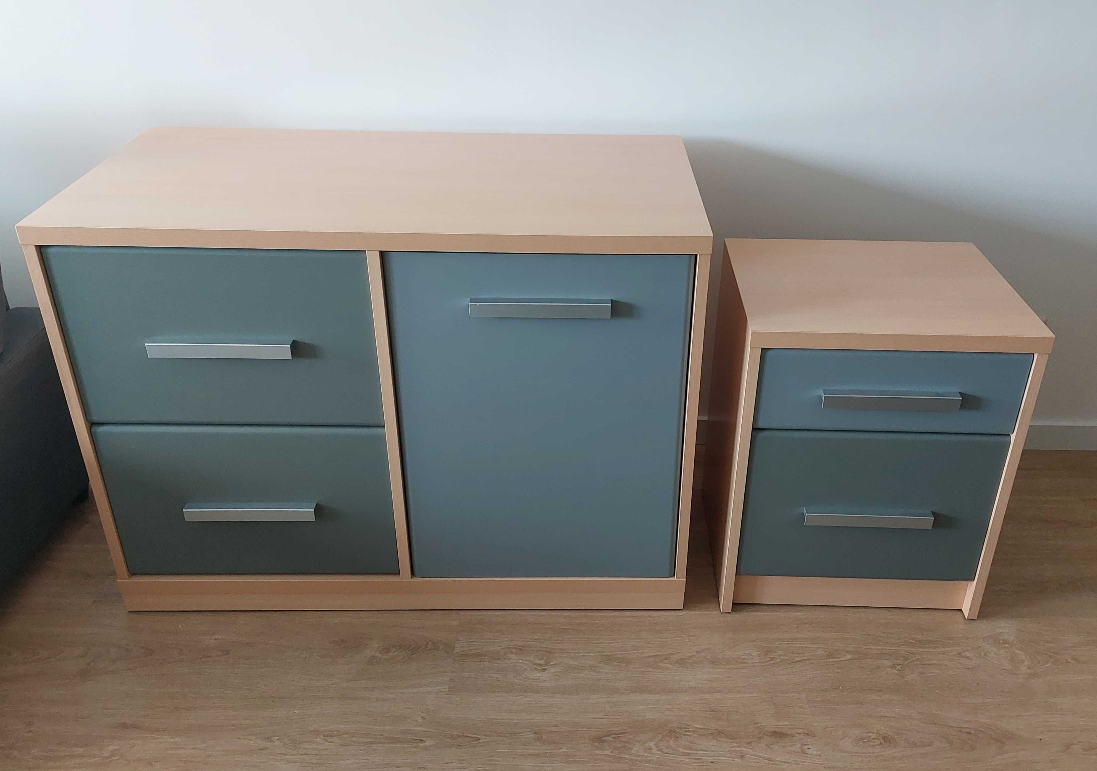 Cama solteiro, mesa de cabeceira e móvel