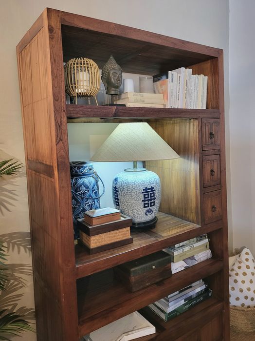 estante, livreiro, armario, bambu, oriental, rustico