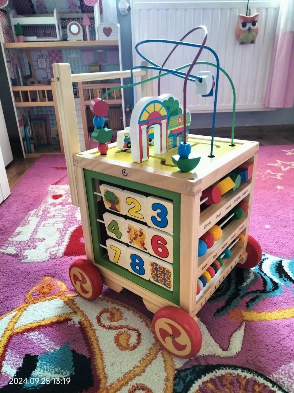 Jeździk Drewniany Pchacz Chodzik Edukacyjny Interaktywny Dla Dzieci
