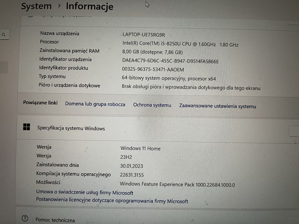 Asus zenbook i5-8250U cpu 1.6 ghz 8 gb ram notebook laptop