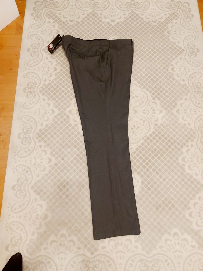Spodnie męskie r. 52 ciemno szare wełna z kantem eleganckie nowe