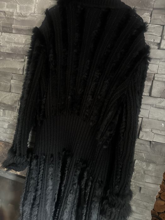 Długi sweter Sportalm futro naturalne roz 40 gruby