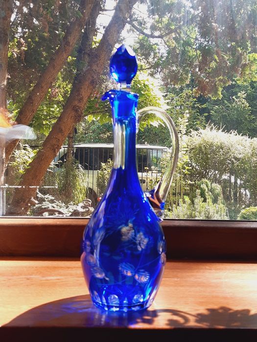 Karafka kryształowa kobaltowa kolorowy kryształ prl retro kryształy