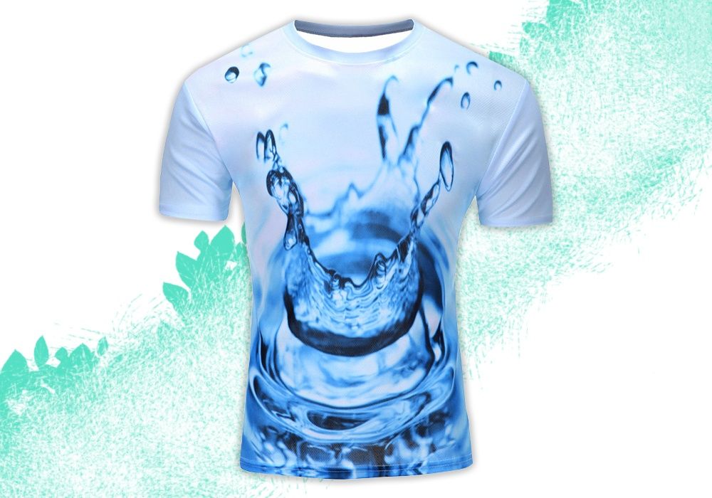 T-shirt 3D gota de àgua em gráfico de impressão -Manga curta de verão