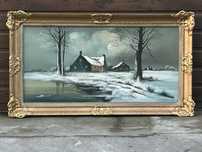 Obraz olejny na płótnie Zimowy krajobraz sygnowany Benoit , 113x64 cm