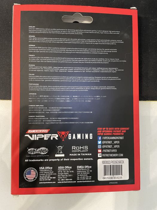 Pamieć RAM Patriot Vioer DDR3 2x8GB 1600Mhz CL10 NOWE
