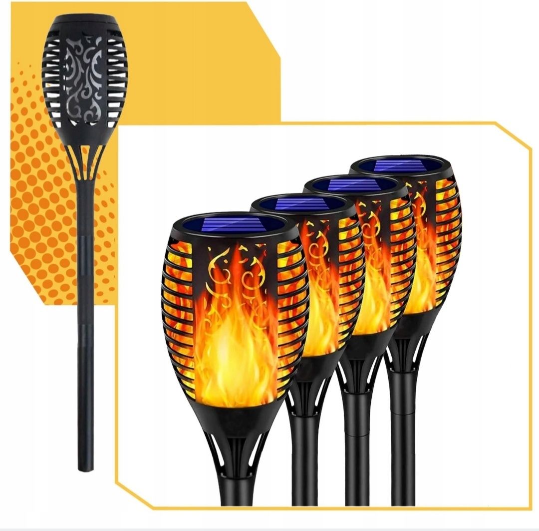 4x LAMPA SOLARNA ogrodowa pochodnia efekt ognia płomienie ozdobna