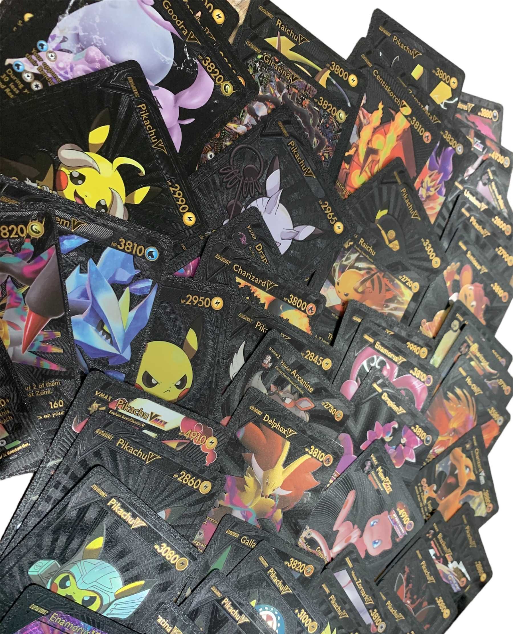 - NOWOŚĆ - Wysokie HP Karty Pokemon Czarne VMax+GX 55 szt zestaw kart