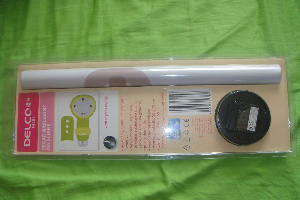 NOWY duży zegar naklejany na ścianę Delco zielony 95 cm P-Ń