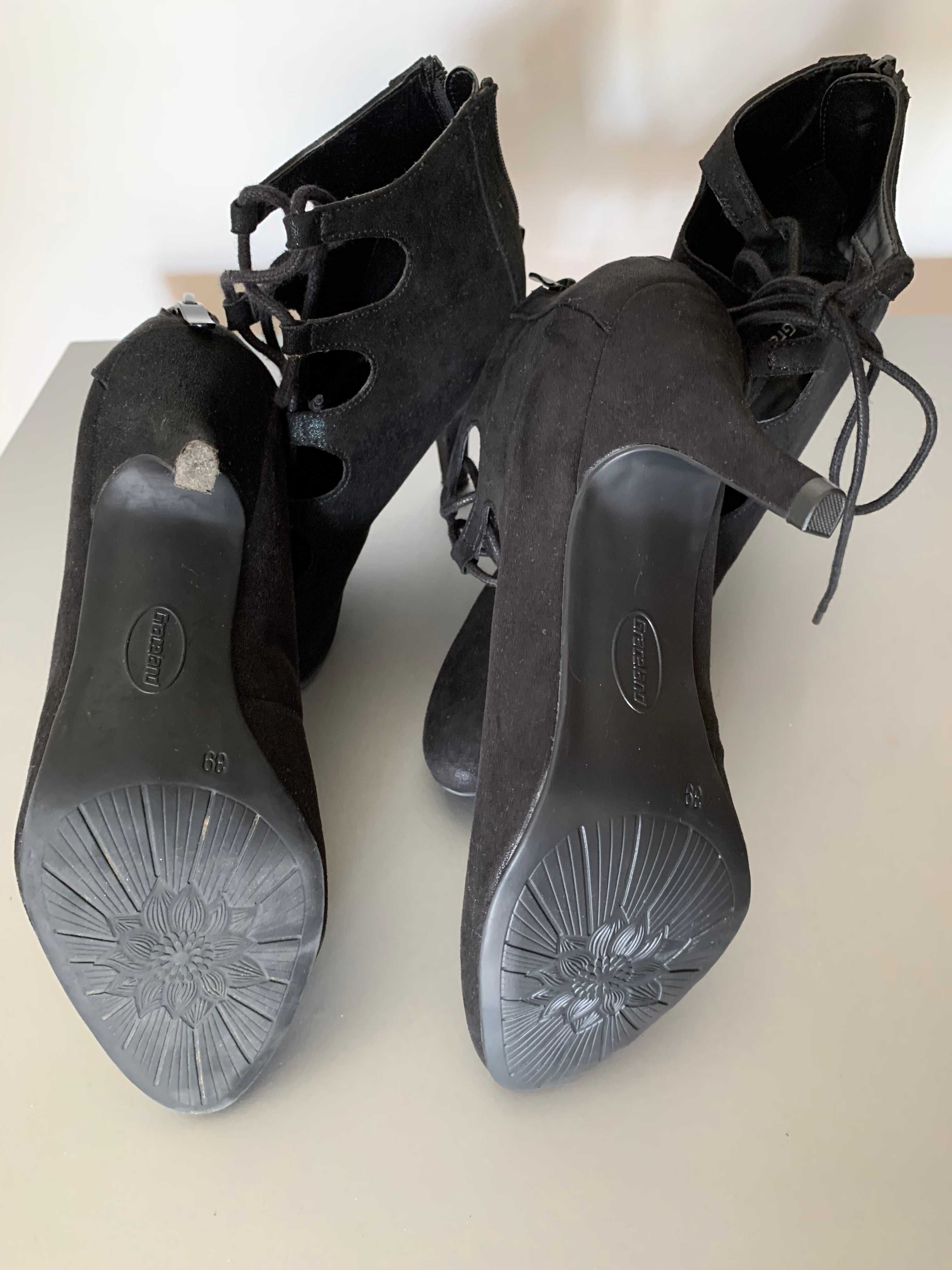 czółenka damskie buty letnie szpilki wiązane czarne 39/40 Graceland x2