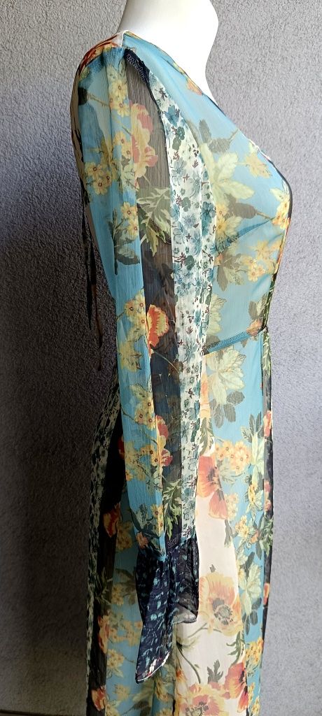 Sukienka letnia M biust 46x2 zwiewna romantic kwiaty maki