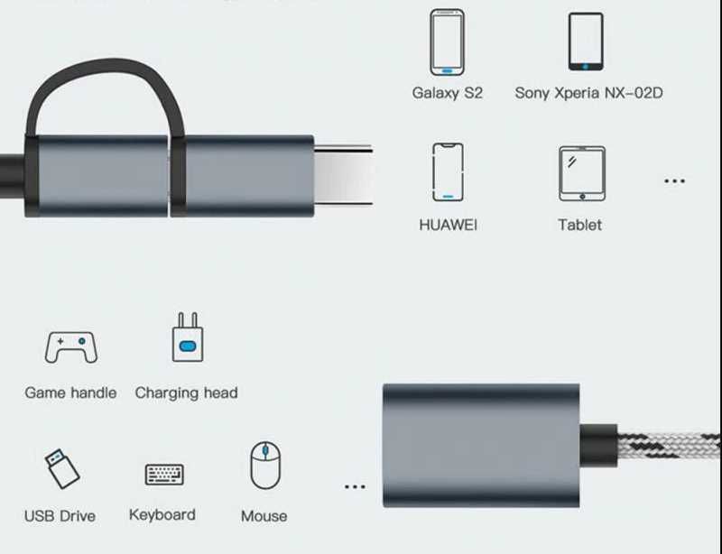 2w1 Przejściówka Adapter OTG Micro USB-C na USB 3.0 srebrny