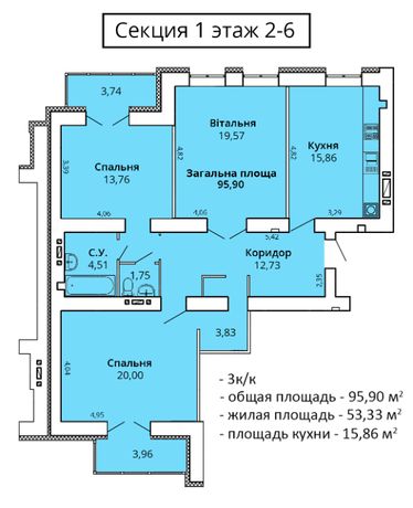 3-к. квартира (99,76 кв.м.)/ЖК "ПРЕМЬЕР ХАУС"/Новострой