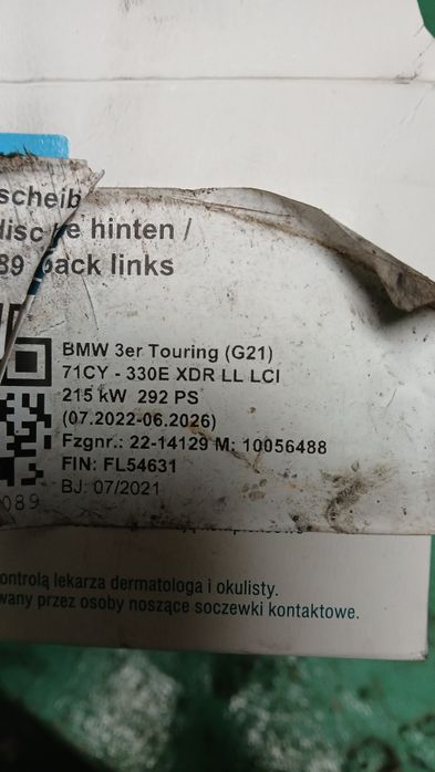 Oryginalne klocki hamulcowe Bmw g20/21