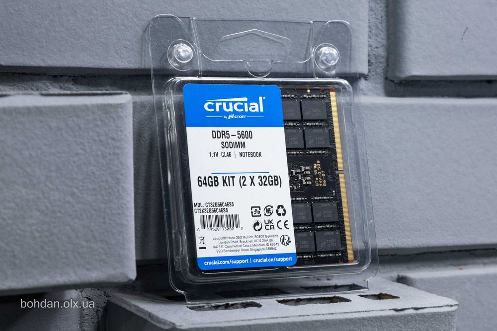 Crucial 64GB Kit (32GBx2) DDR5-5600 SODIMM (CT2K32G56C46S5)