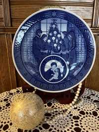 Elegancki Royal Copenhagen Boże Narodzenie Kobalt Porcelanowy Talerz