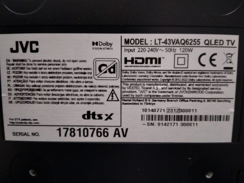 TV Smart 43' JVC 4K DVB-T2 HEVC