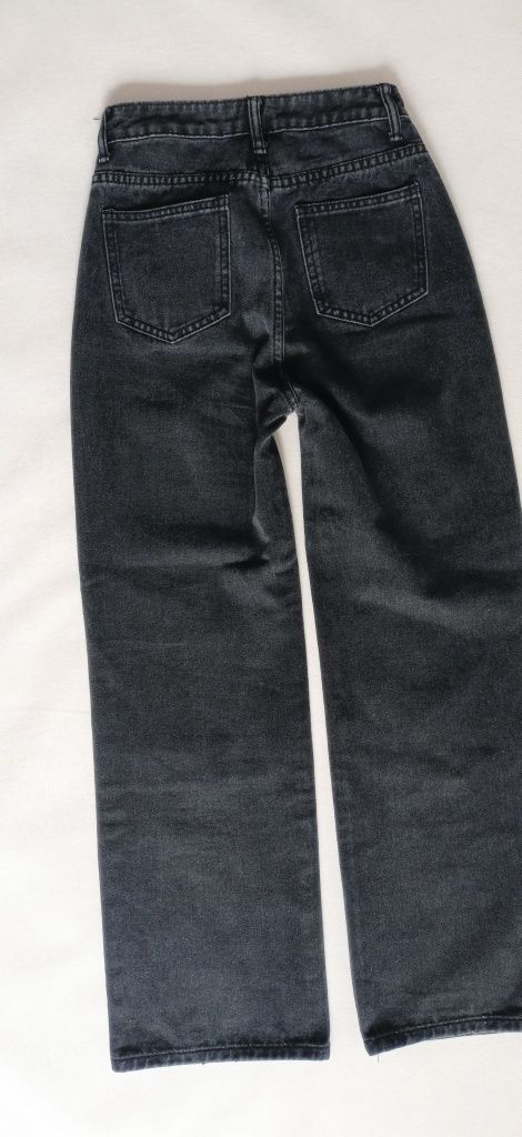 Dazy spodnie czarny grafit wysoki stan szeroka nogawka jeans  34