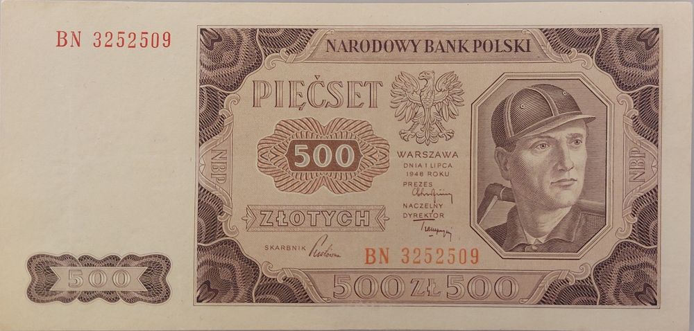500 złotych 1948 UNC seria BN stan 1, 500 zł 1948r okazja rzadkość!