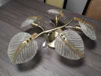 Lampa 5 punktowa metalowa kuta złota liście szkło mrożone