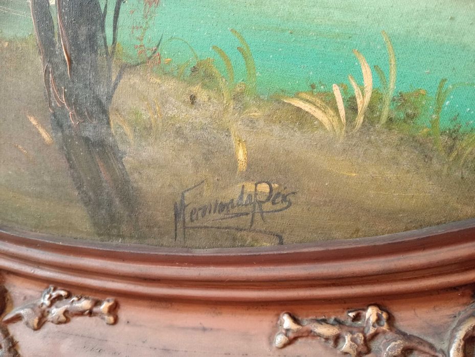 M Fernanda Reis Pintura Quadro Oval  Oleo Assinado