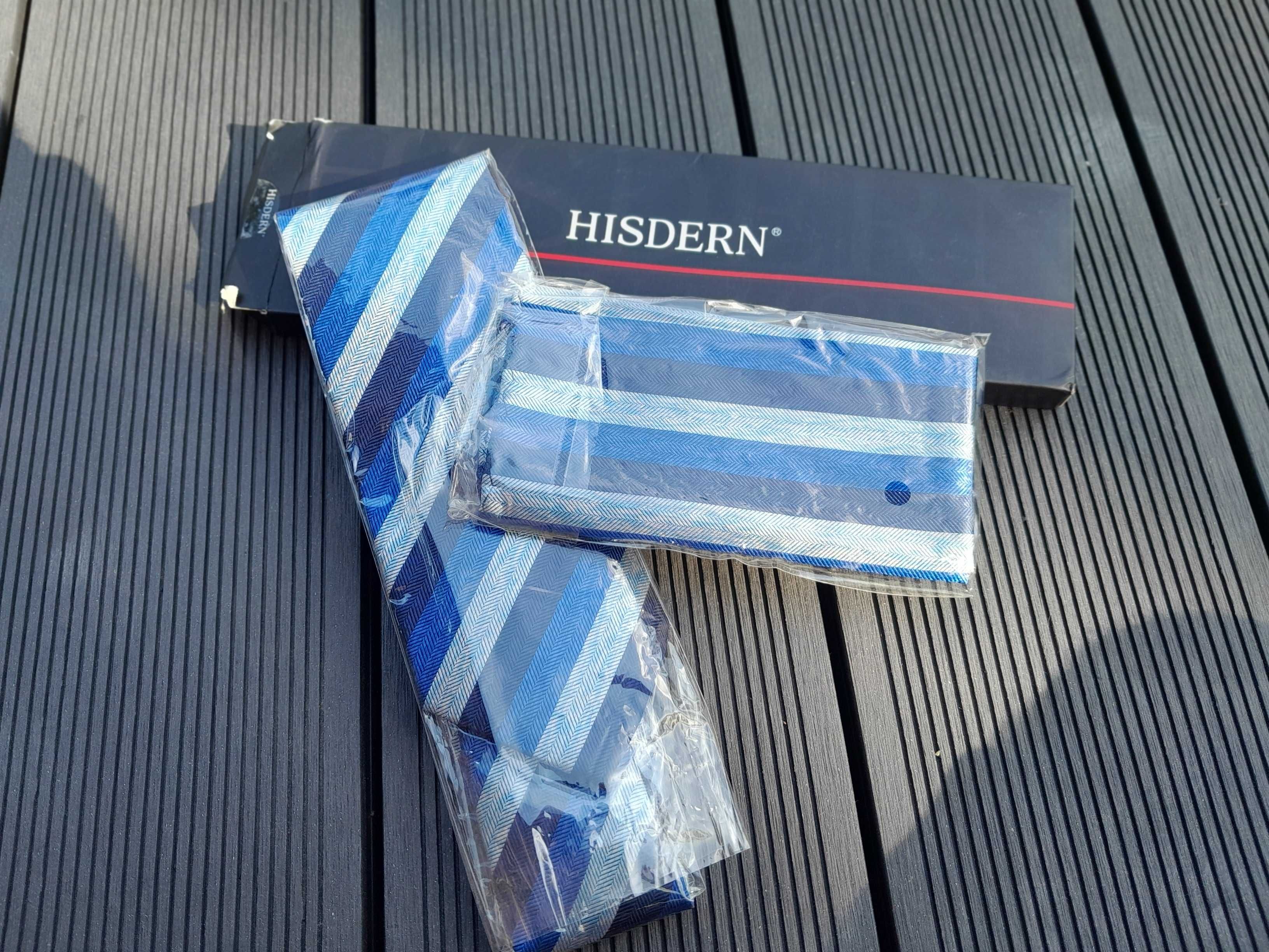 Hisdern zestaw krawat plus poszetka męski nowy outlet