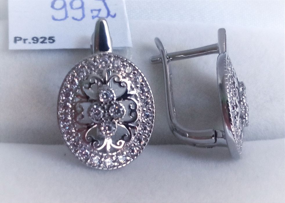 S925 Srebro Srebrne Luksusowe Ekskluzywne Klasyczne Ażurowe Kolczyki