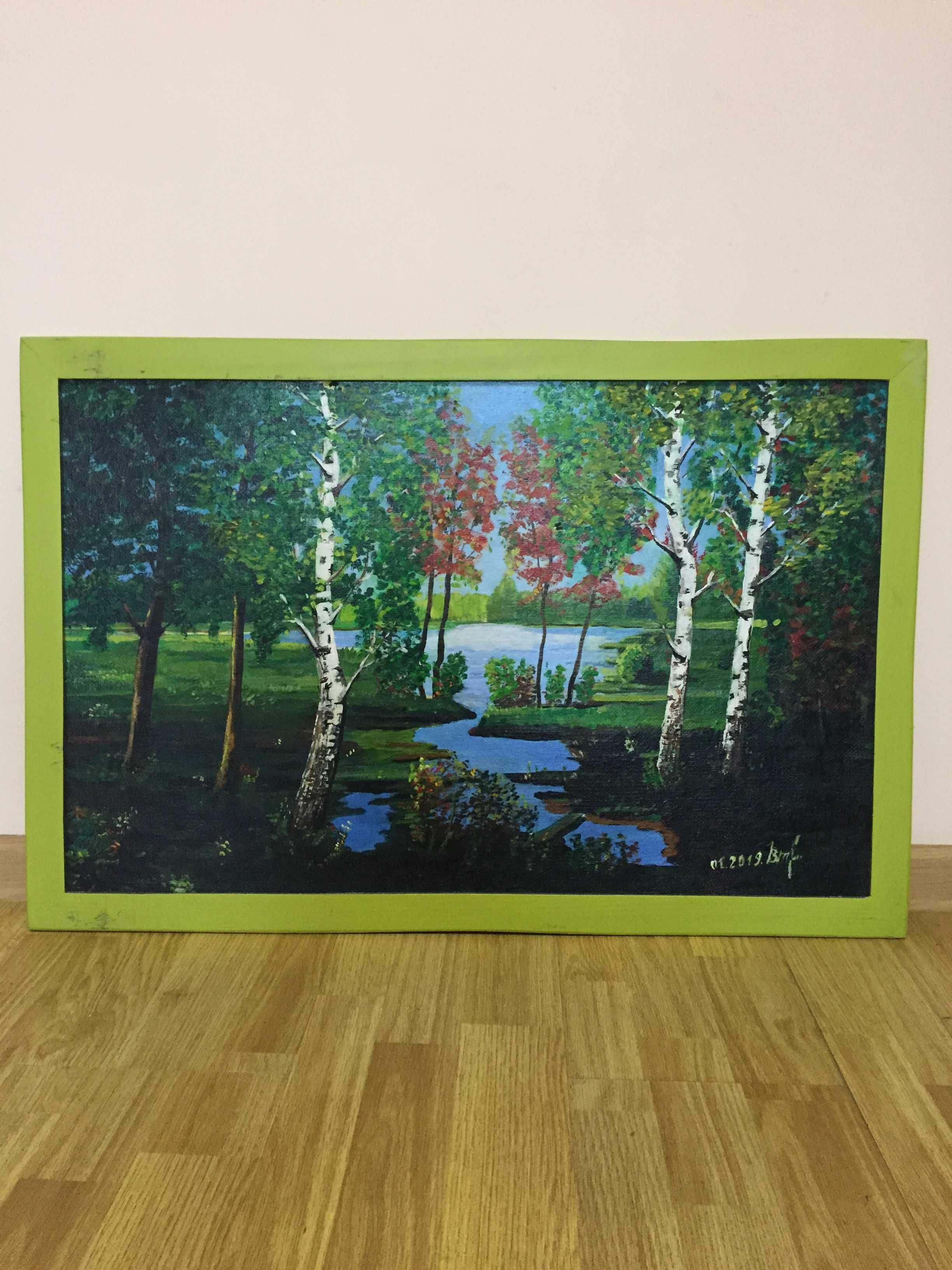 Березовий ліс, картина акрилом, ручна робота, 79,5x53