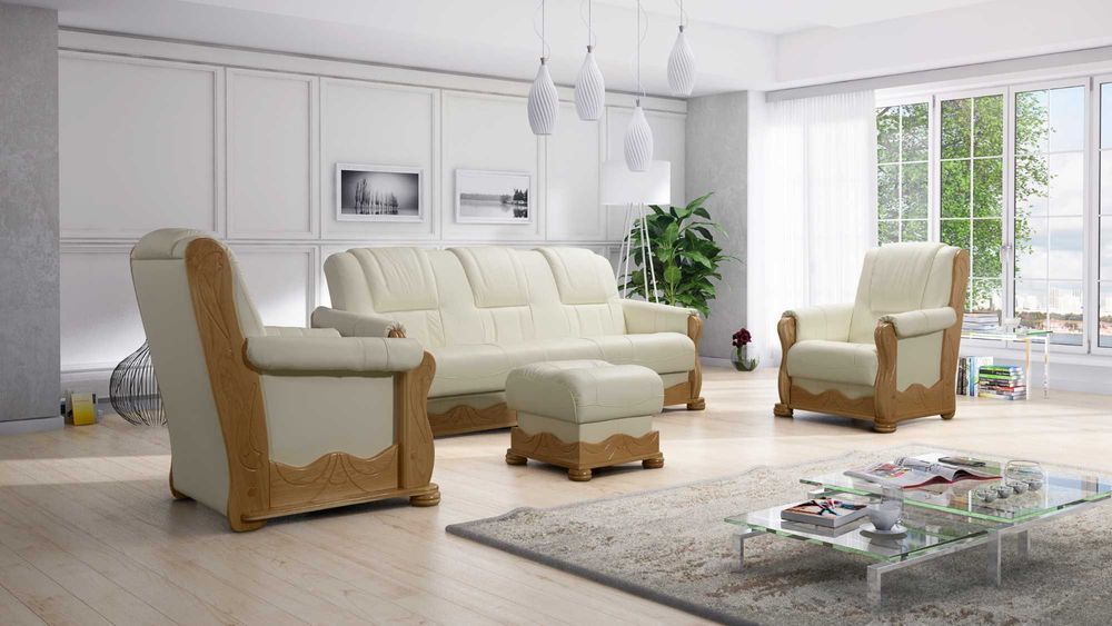 Skórzany zestaw 311 stylowy KOMFORT skóra naturalna dąb PRODUCENT