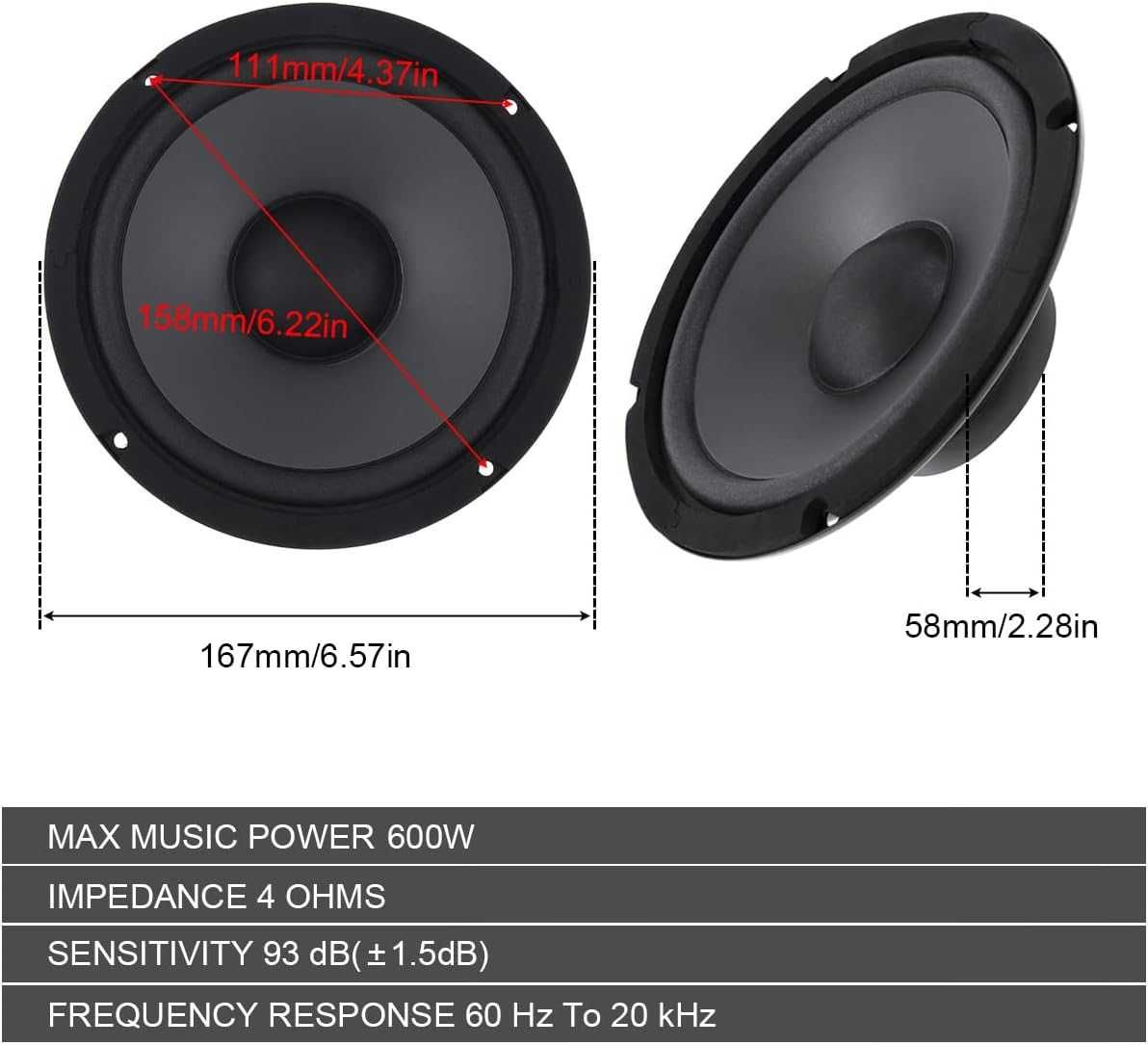 Głośnik samochodowy audio, 6,5 cala 600 W