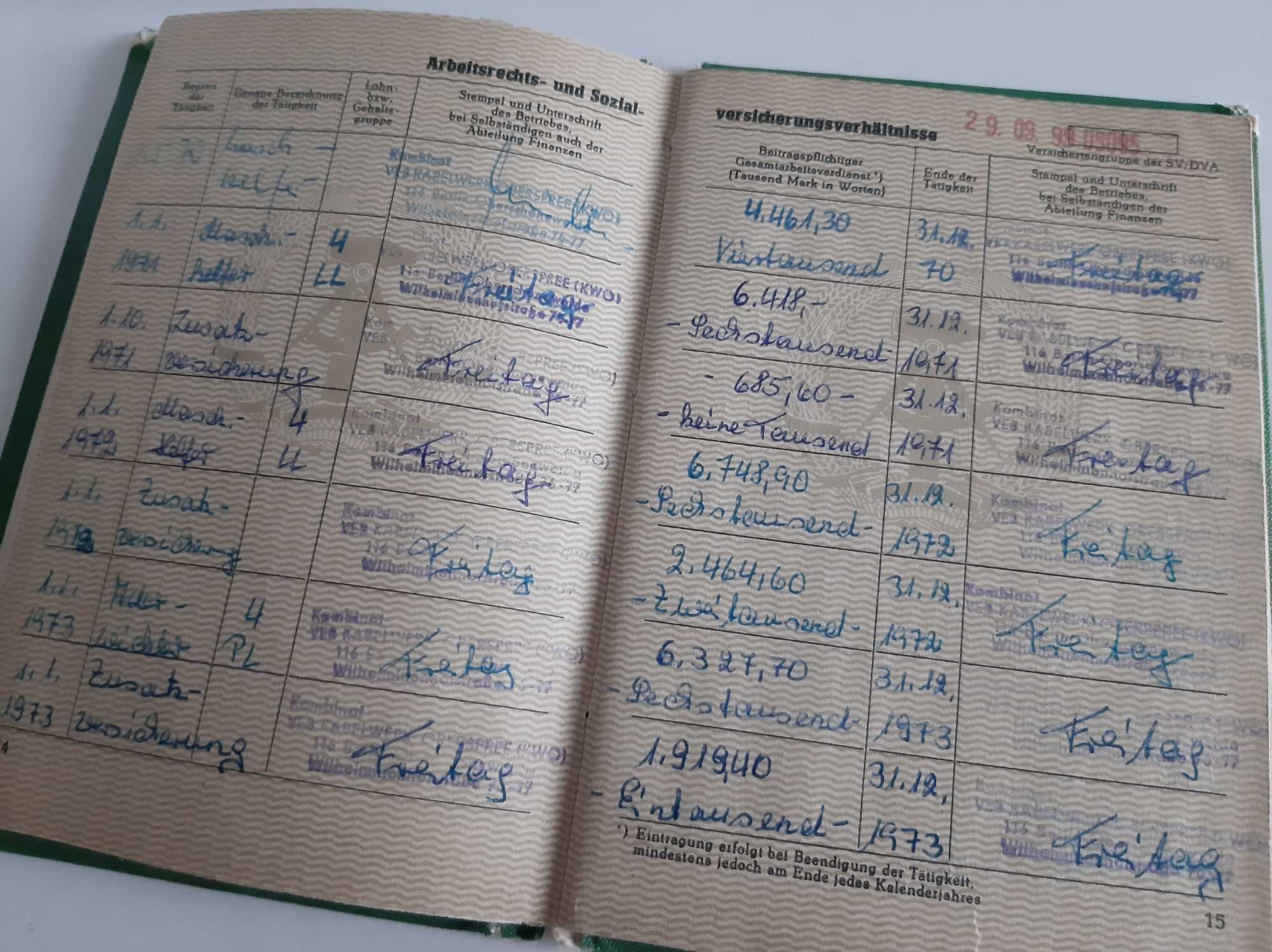 Ausweis fur Arbeit und Sozialversicherung. Oryginał. 1970.