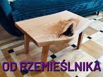 Stolik kawowy drewniany, monolit z jesionu, czarna żywica, wysyłka
