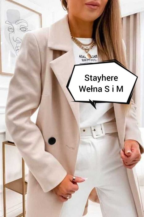 Płaszcz wełna  wiązany guziki