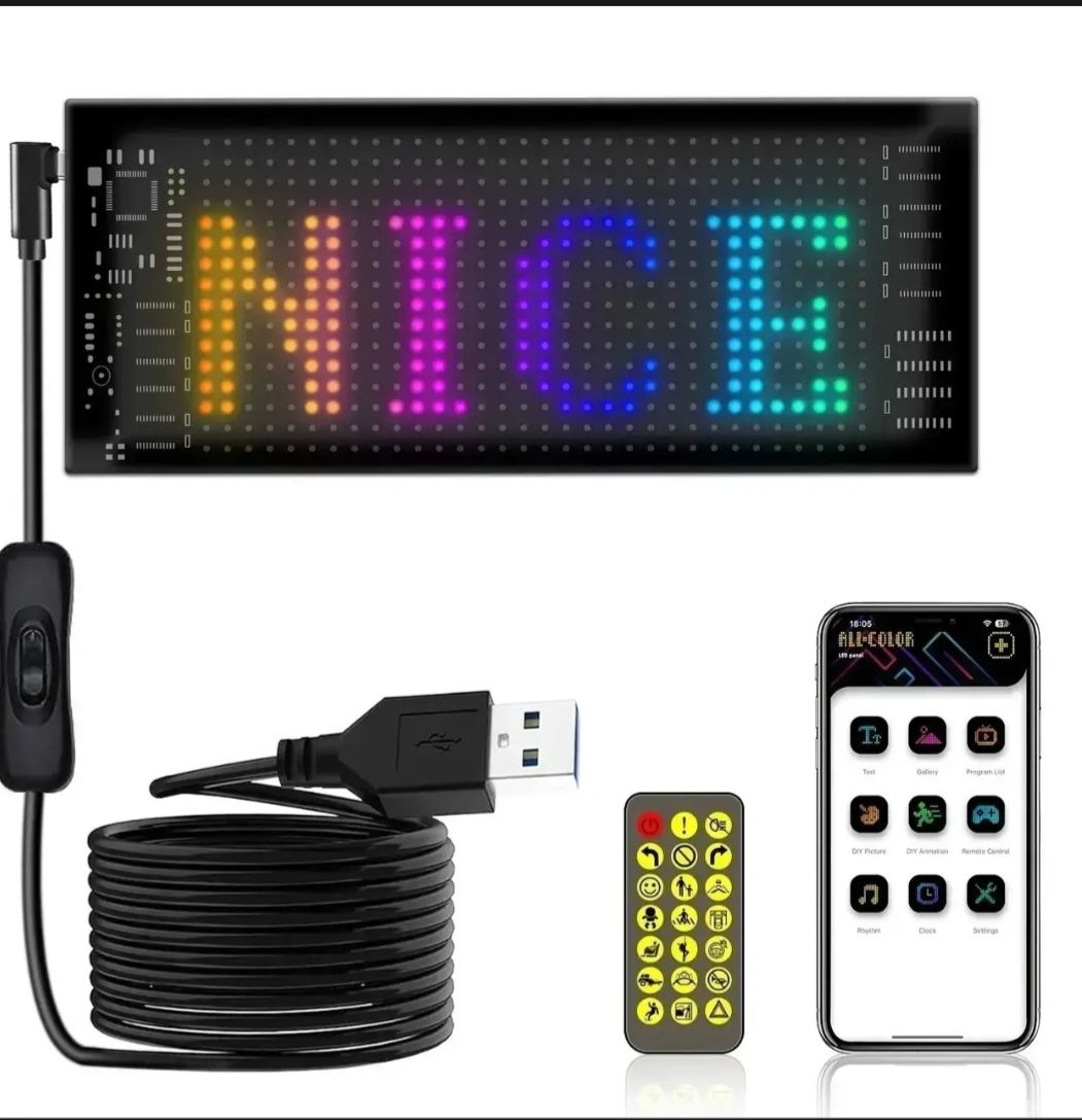 Світлодіодна LED-табличка з Bluetooth-управлінням, пультом і USB.