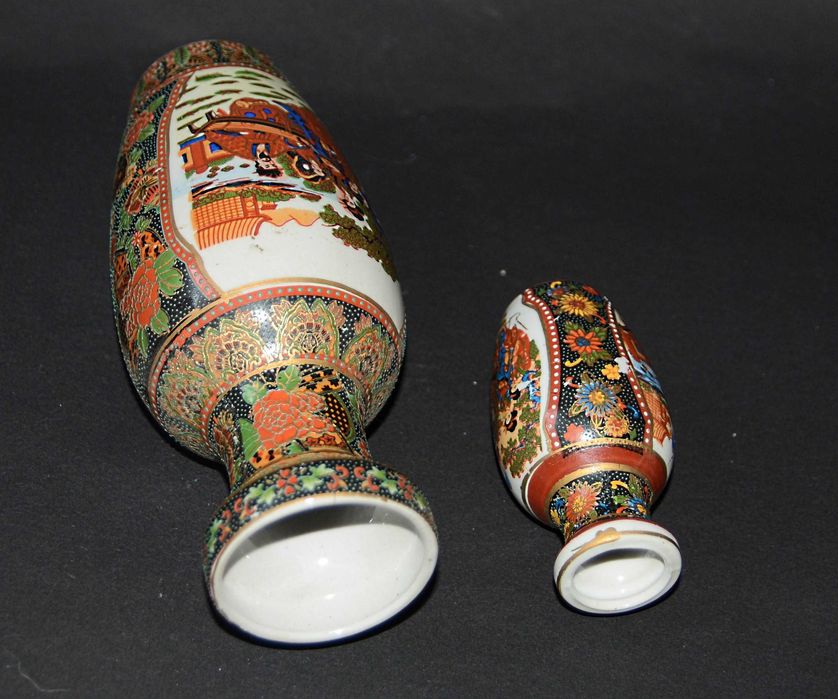 Ceramiczne Wazony Chińskie Scena rodzajowa Zestaw 2 sztuk Vintage