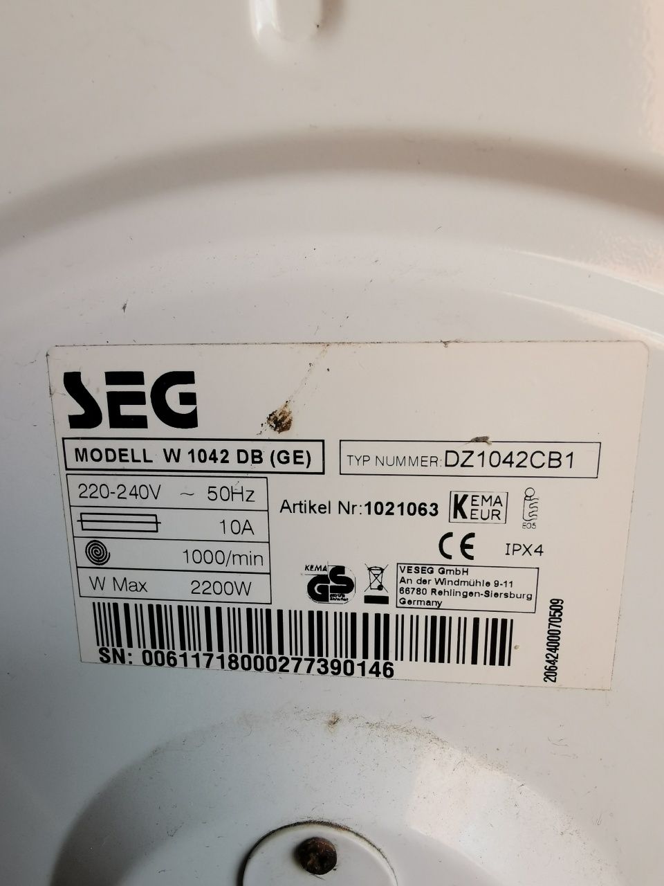 Запчастини до пральної машини SEG  W1042 DB