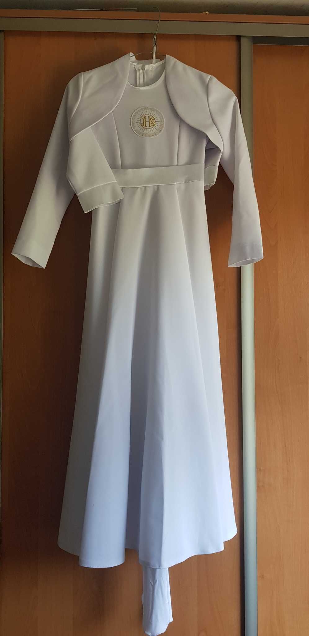 Suknia komunijna z bolerkiem i dodatkami na wzrost 134/136 cm