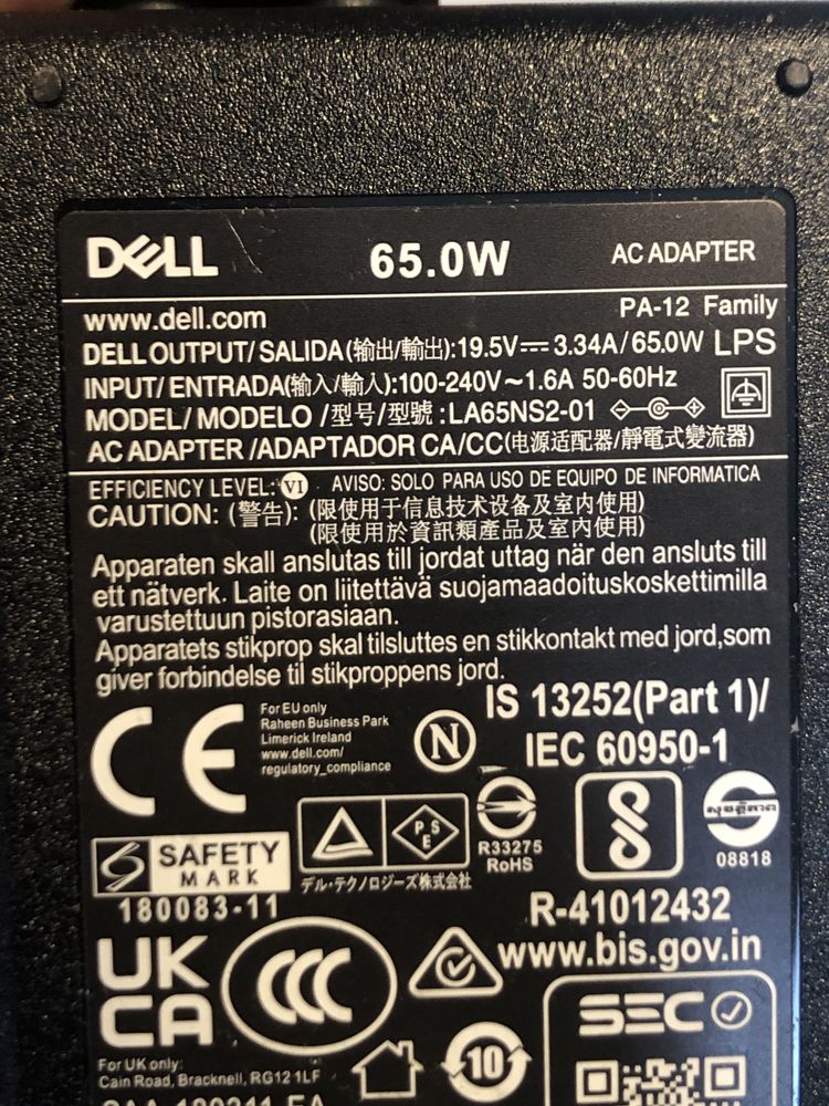Блок живлення оригінал Dell 65W 19.5V 3.34A 4.5x3.0 тонкий XPS