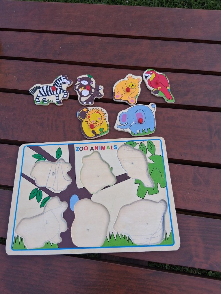 Drewniana układanka puzzle ZOO zwierzęta z uchwytami