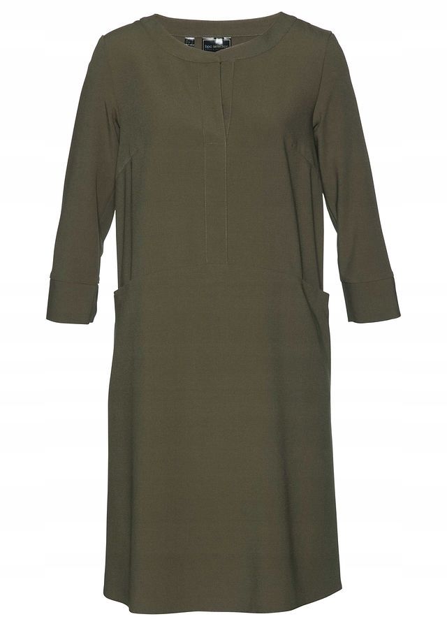 Bonprix elegancka sukienka w oliwkowym kolorze rękaw 3/4 oversize 36