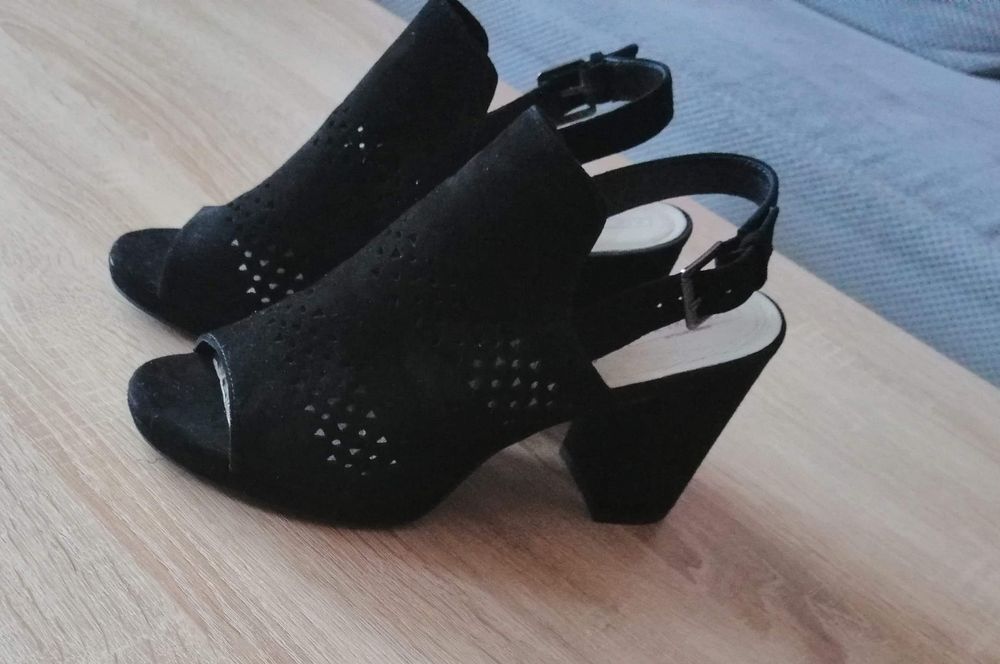 5th Avenue sandały botki 39 40 37 zamsz skóra czarne