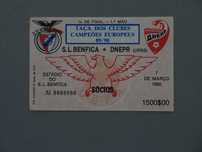 Bilhete futebol Benfica DNEPR (Urss) Taça Clubes Campeões Europeus 90