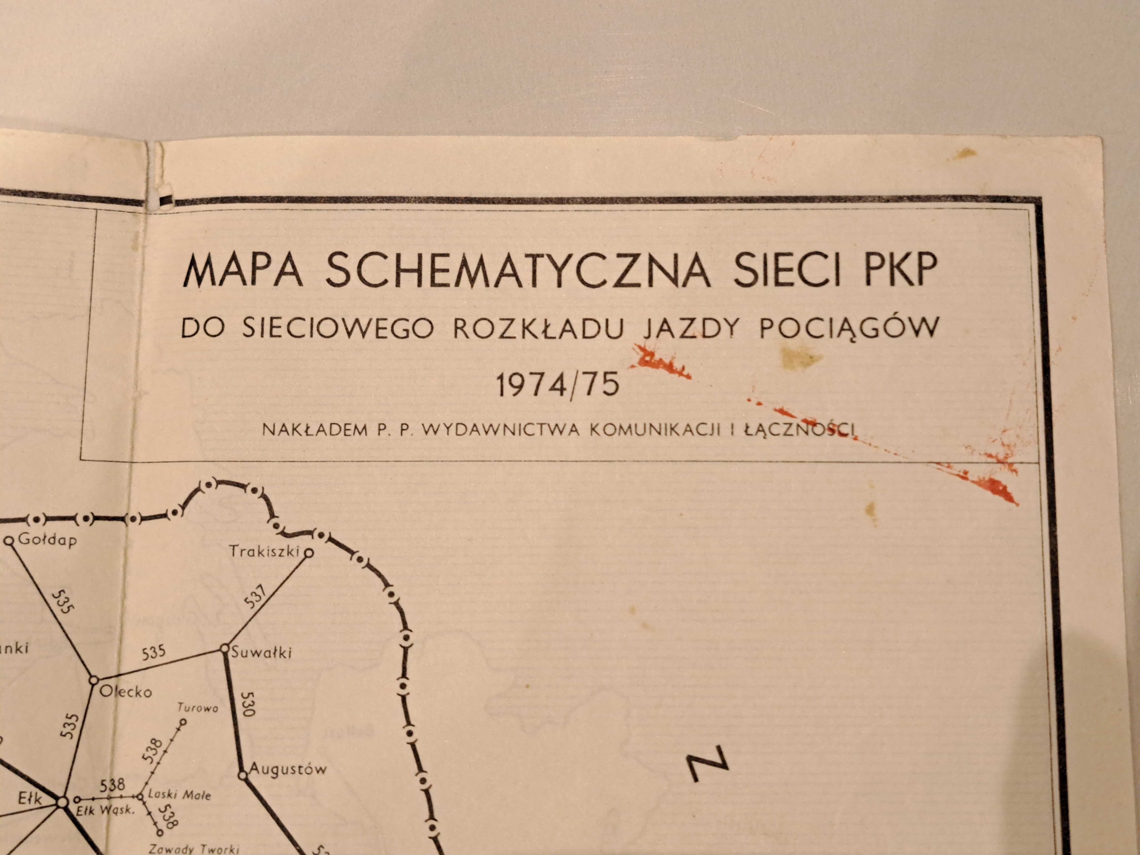 PRL 1974/75 Mapa PKP Mapa schematyczna sieci kolejowej Europa i Polska