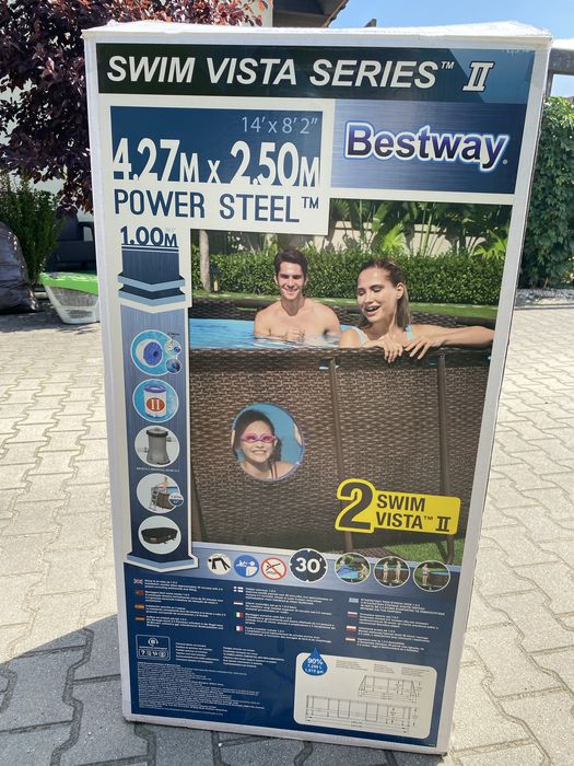Basen stelażowy Bestway Vista Series II Power Steel Rattan z oknem