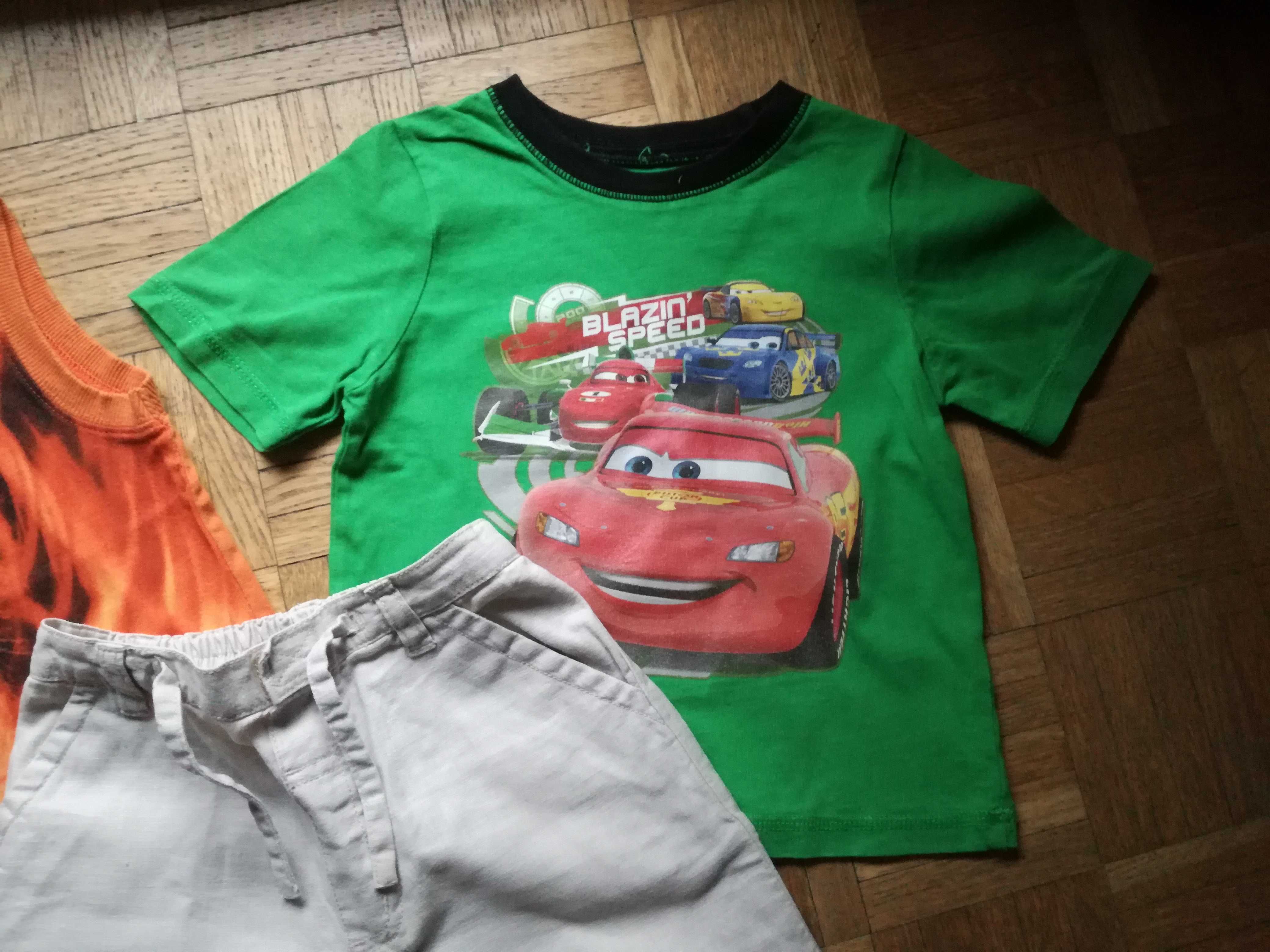 Komplet: dwa t-shirty (H&M tygrys i Zygzaki + szorty Name It, r. 92-98