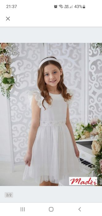 Madżi nowa sukienka ecru r. 140 z tiulem elegancka na wesele